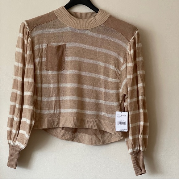 NEW FREE PEOPLE between the lines stripe sweater birch bark combo sand nautical - Picture 5 of 10